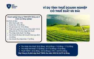 Ví dụ tính thuế doanh nghiệp thuộc trường hợp có thuế suất ưu đãi