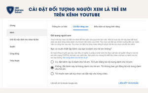 Cài đặt đối tượng người xem là trẻ em trên kênh Youtube